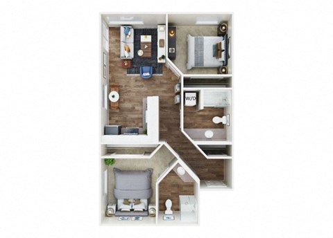 Floor plan for 2 beds, 2 baths, 915 sqft